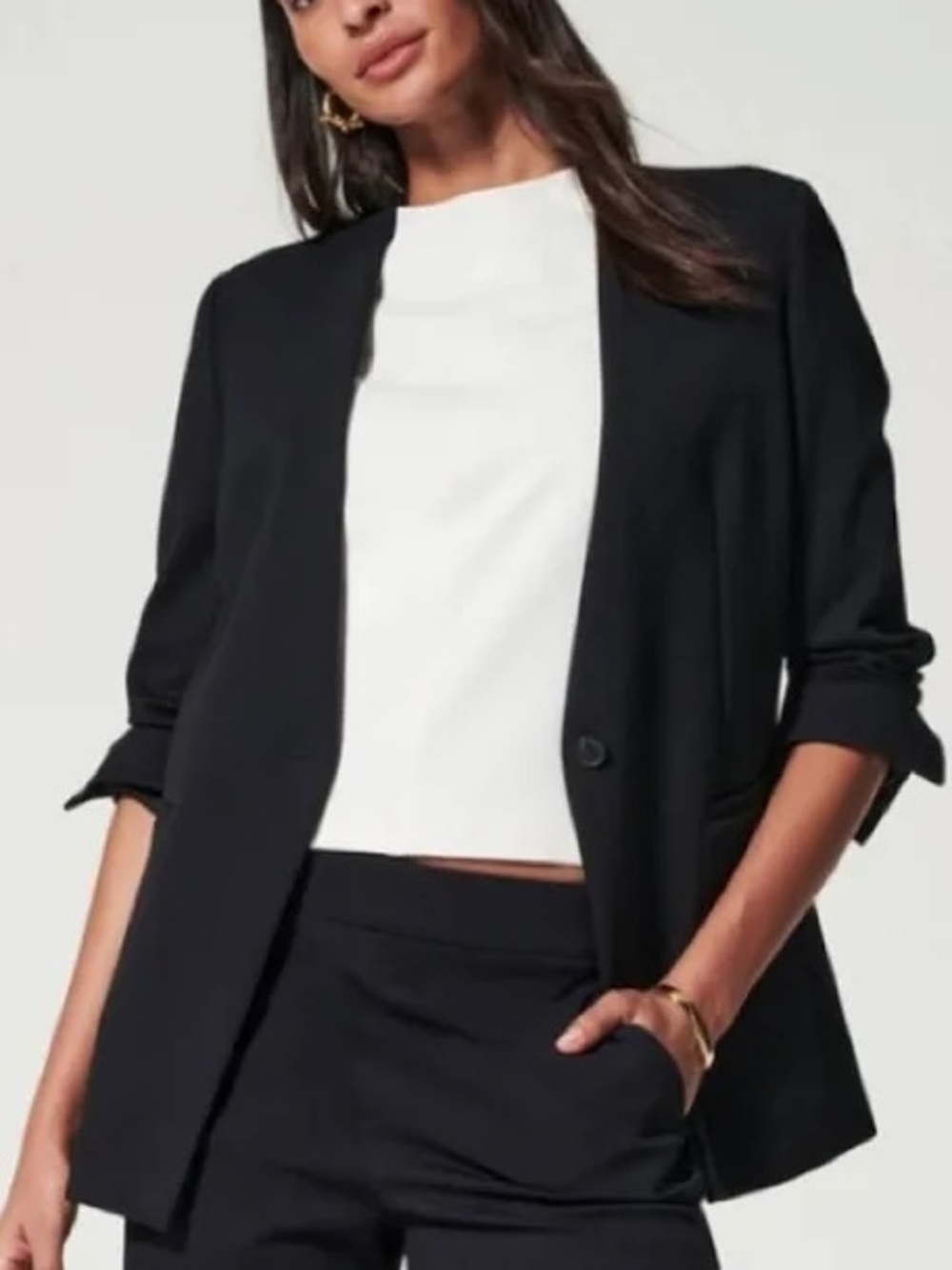 SPANX Black Collarless One Button Tailored Blazer Jacket Size Small